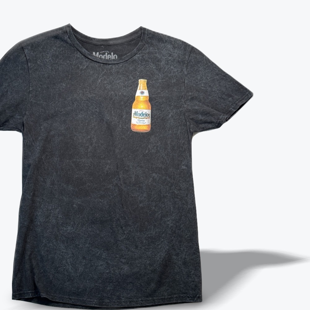 Modelo Shirt Sleeve Graphic T-Shirt Cerveza Medium Black Mineral Wash Mexico